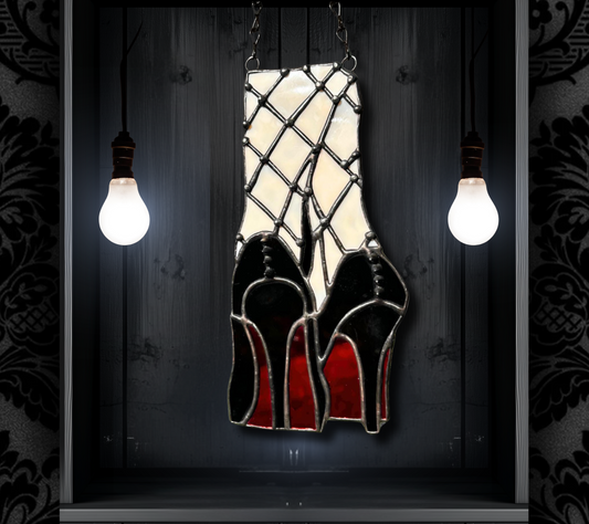 Punk Red Bottom Heels Stained Glass– Gothic Wall Hanging Statement Piece or Captivating One-of-a-Kind Window Sun Catcher