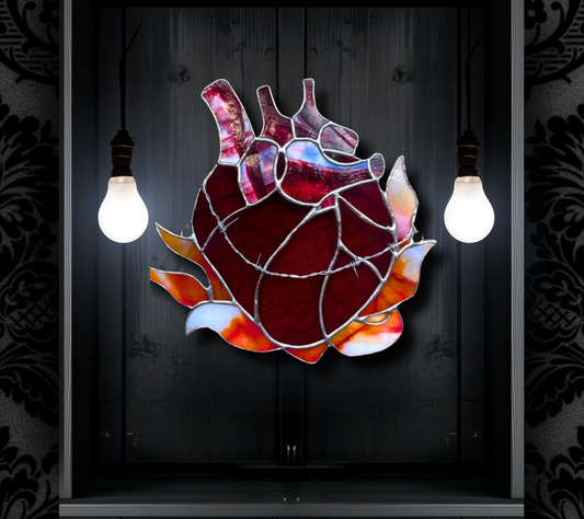 Burning Tainted Love Stained Glass– Gothic Wall Hanging Statement Piece or Captivating One-of-a-Kind Window Sun Catcher