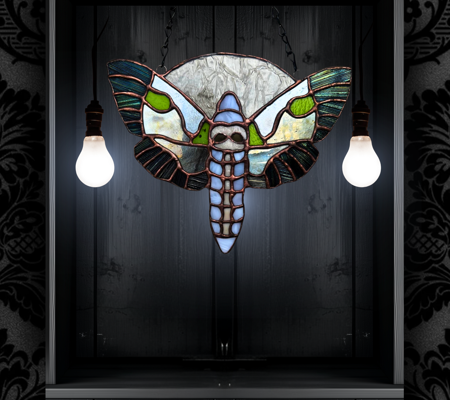 Death Head Death Moth Stained Glass– Gothic Wall Hanging Statement Piece or Captivating One-of-a-Kind Window Sun Catcher