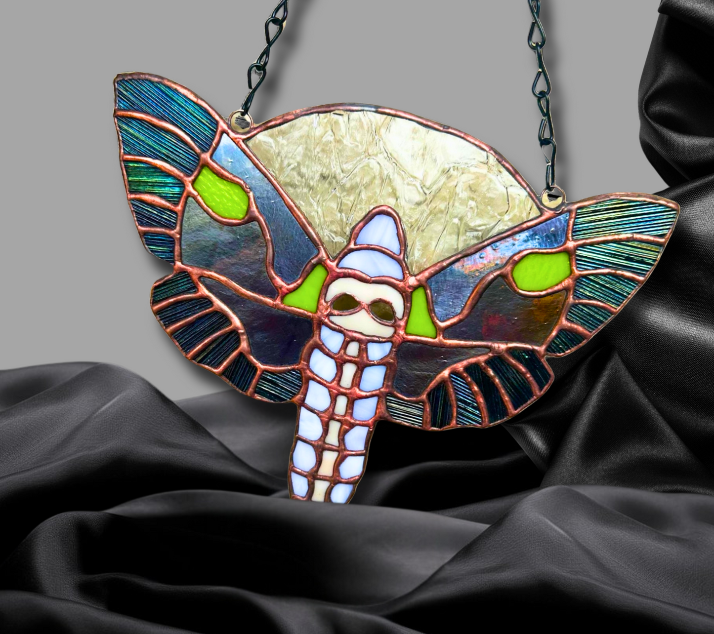 Death Head Death Moth Stained Glass– Gothic Wall Hanging Statement Piece or Captivating One-of-a-Kind Window Sun Catcher