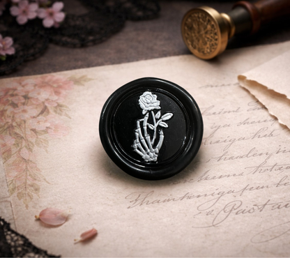 Skeleton Hand & Gothic Rose Soy Wax Seal Sticker, Handpoured and Stamped, Elegant Addition for Gothic Wedding Envelopes and Invitations
