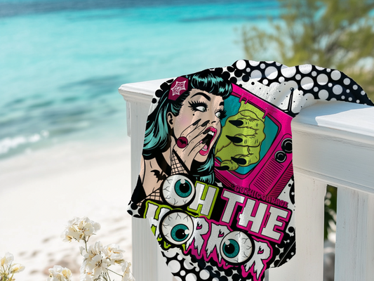 Retro Horror Pop Art Beach Towel — "Oh the Horror"