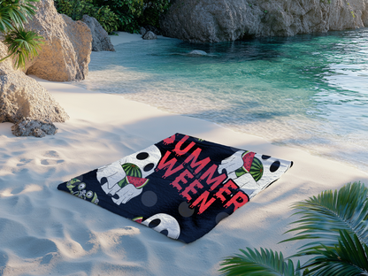 Summerween Ghost with Watermelon & Cute Spooky Crab Beach Towel