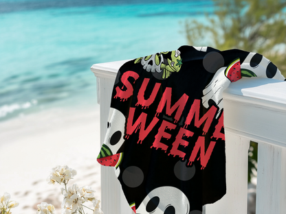 Summerween Ghost with Watermelon & Cute Spooky Crab Beach Towel