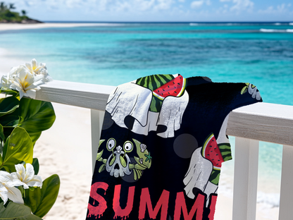 Summerween Ghost with Watermelon & Cute Spooky Crab Beach Towel