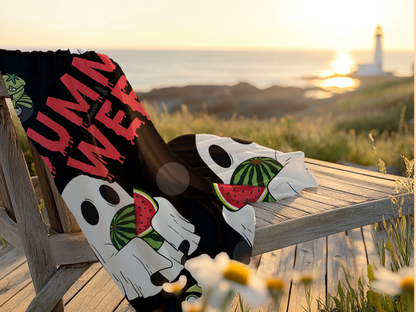 Summerween Ghost with Watermelon & Cute Spooky Crab Beach Towel