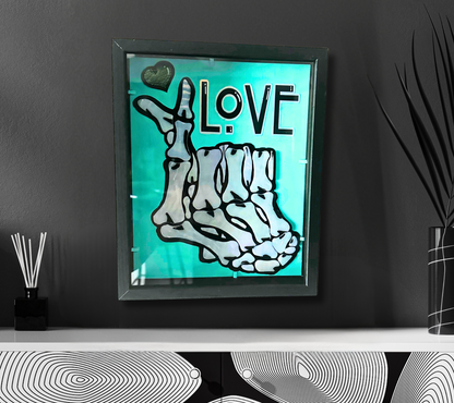 Stained Glass Skeleton Hand Love, Gothic Shadowbox Wall Hangings, Window Sun Catcher for the Perfect One-of-a-Kind Piece of Art