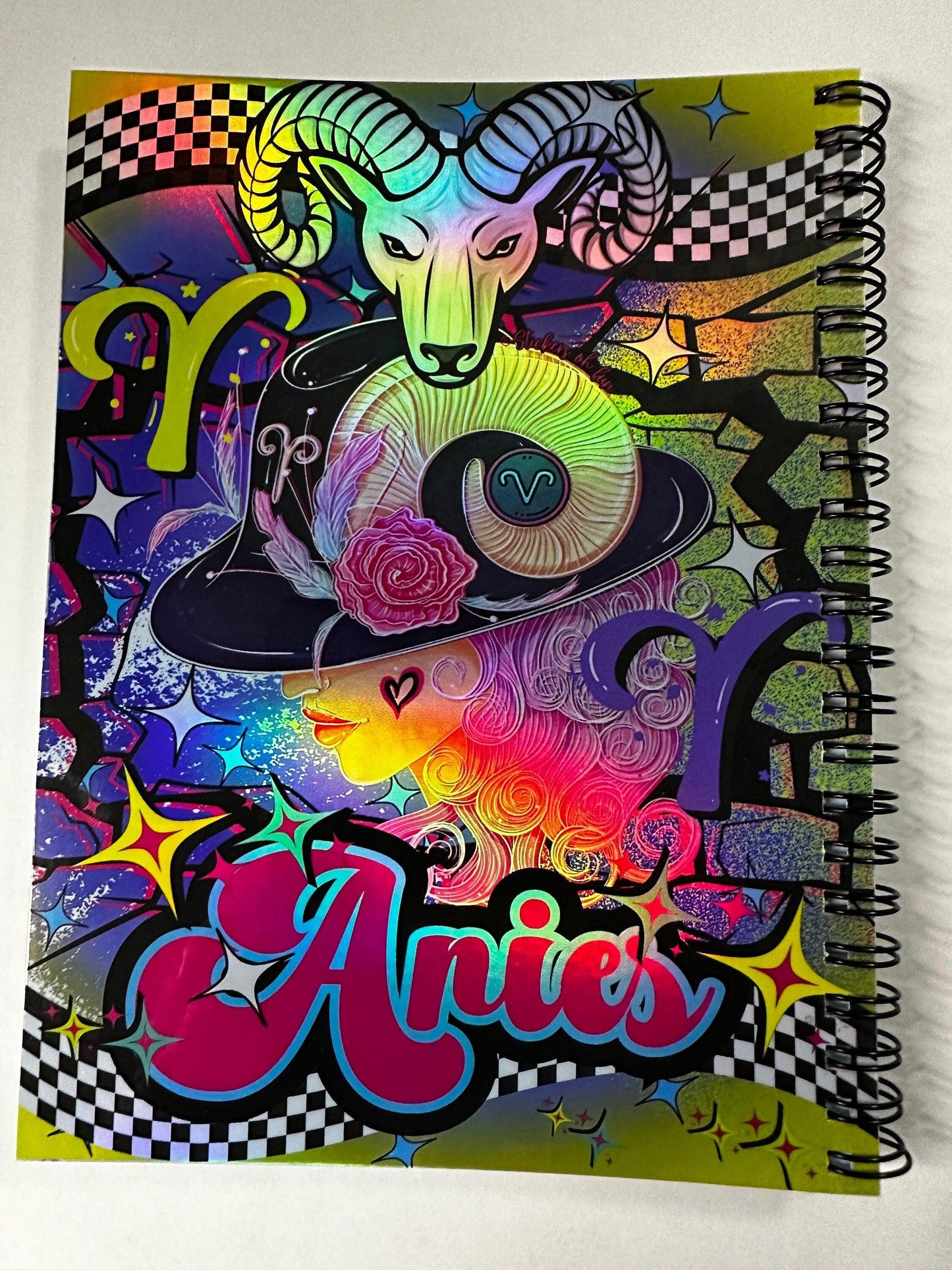 Spiral Notebook Journal: Aries Zodiac Holographic Astrology Notebook for Daily Notes, Diary or Personal Organizer