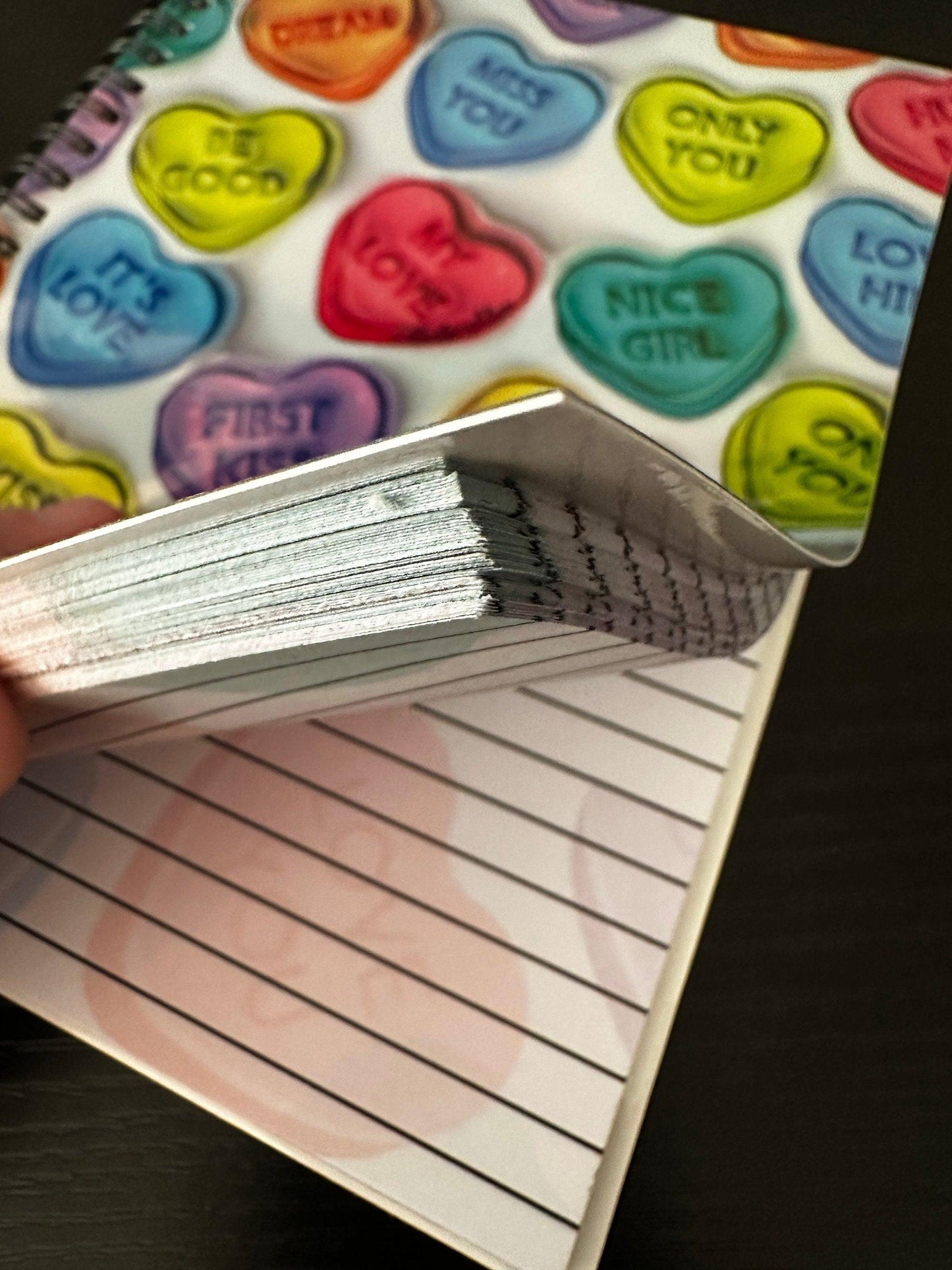 Spiral Notebook Journal: Valentines Candy Hearts Holographic Notebook for Daily Notes, Diary or Personal Organizer