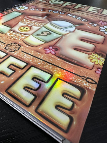 Spiral Notebook, Writing Journal: Coffee Lovers Holographic Notebook for Daily Notes, Diary or Personal Organizer