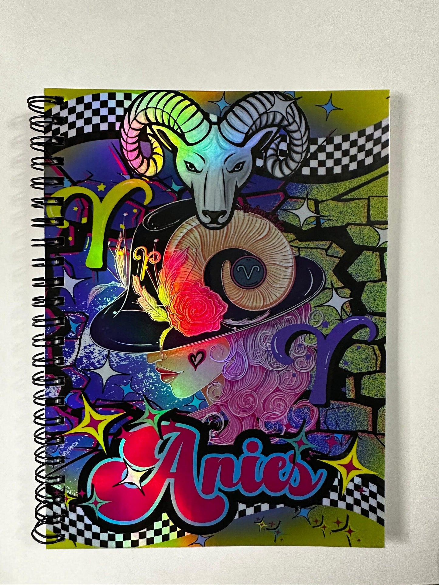 Spiral Notebook Journal: Aries Zodiac Holographic Astrology Notebook for Daily Notes, Diary or Personal Organizer