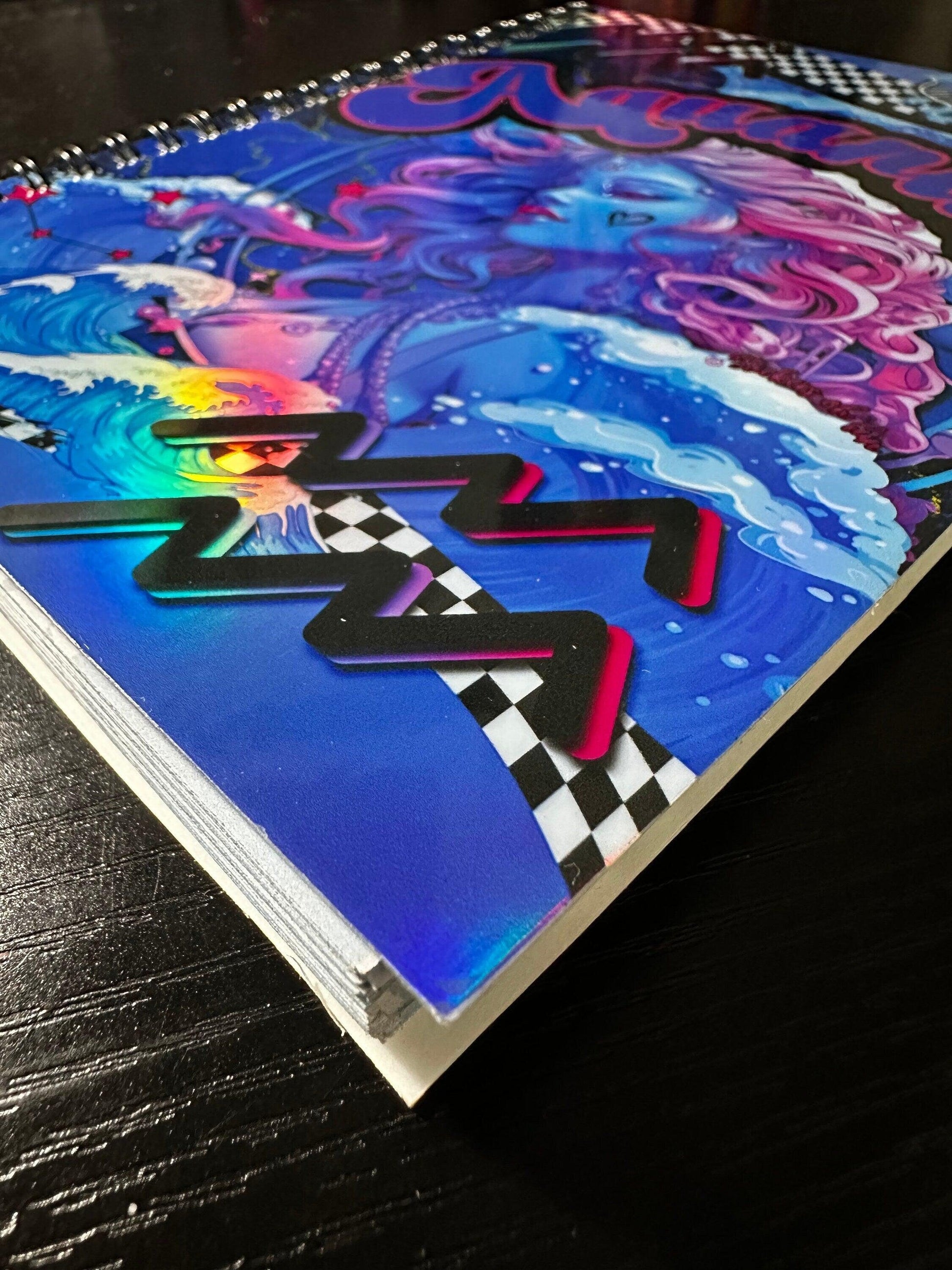 Spiral Notebook Journal: Aquarius Zodiac Holographic Astrology Notebook for Daily Notes, Diary or Personal Organizer