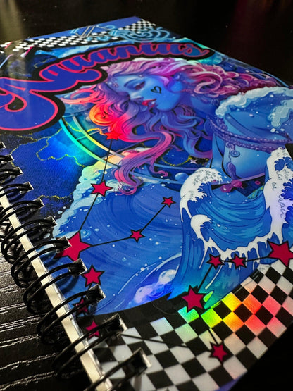 Spiral Notebook Journal: Aquarius Zodiac Holographic Astrology Notebook for Daily Notes, Diary or Personal Organizer