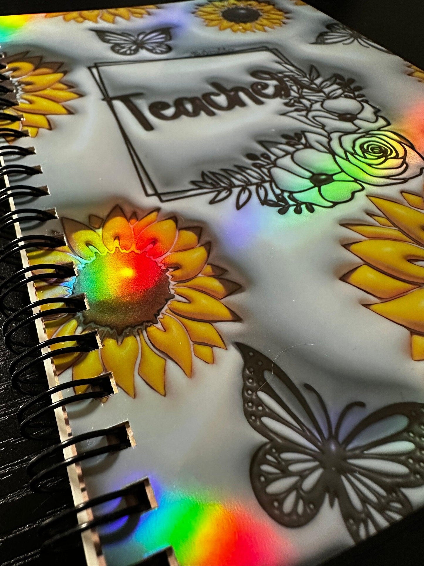 Spiral Notebook Journal: Teacher Sunflower Holographic Notebook for Daily Notes, Diary or Personal Organizer