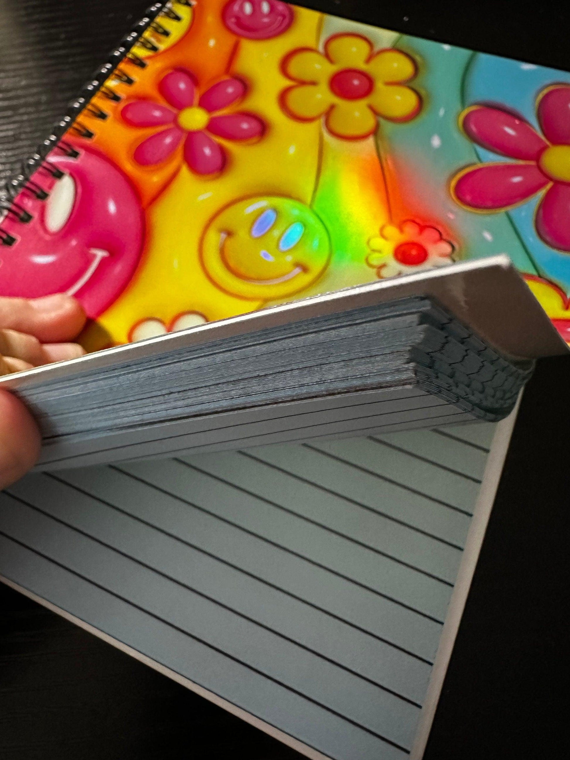 Spiral Notebook Journal: Retro Smiles & Flowers Holographic Notebook for Daily Notes, Diary or Personal Organizer