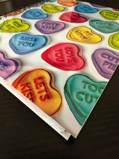 Spiral Notebook Journal: Valentines Candy Hearts Holographic Notebook for Daily Notes, Diary or Personal Organizer