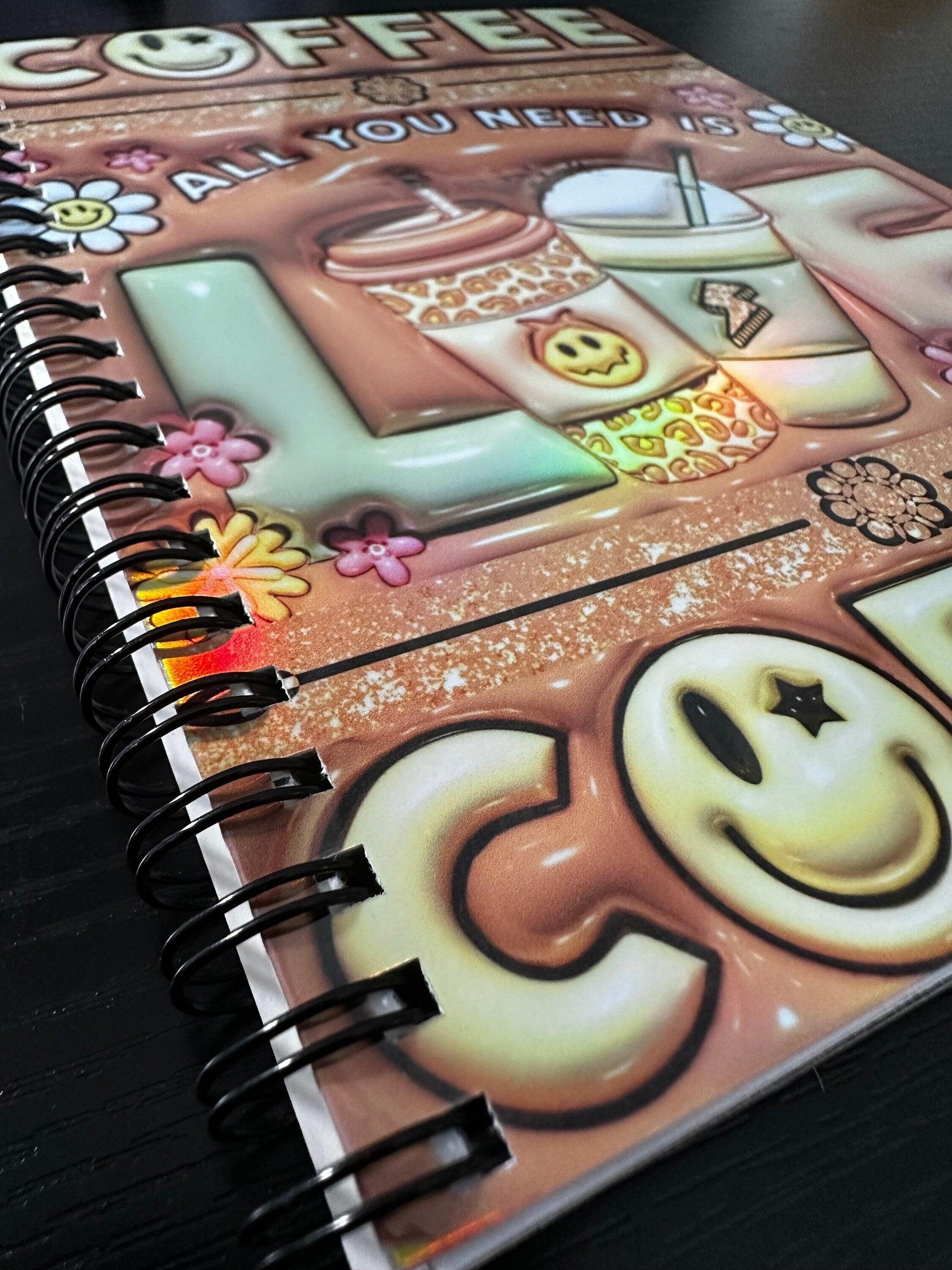 Spiral Notebook, Writing Journal: Coffee Lovers Holographic Notebook for Daily Notes, Diary or Personal Organizer