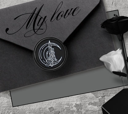 Gothic Crystal Moon Soy Wax Seal Sticker, Handpoured & Stamped, Elegant Addition for Gothic Wedding Envelopes and Invitations