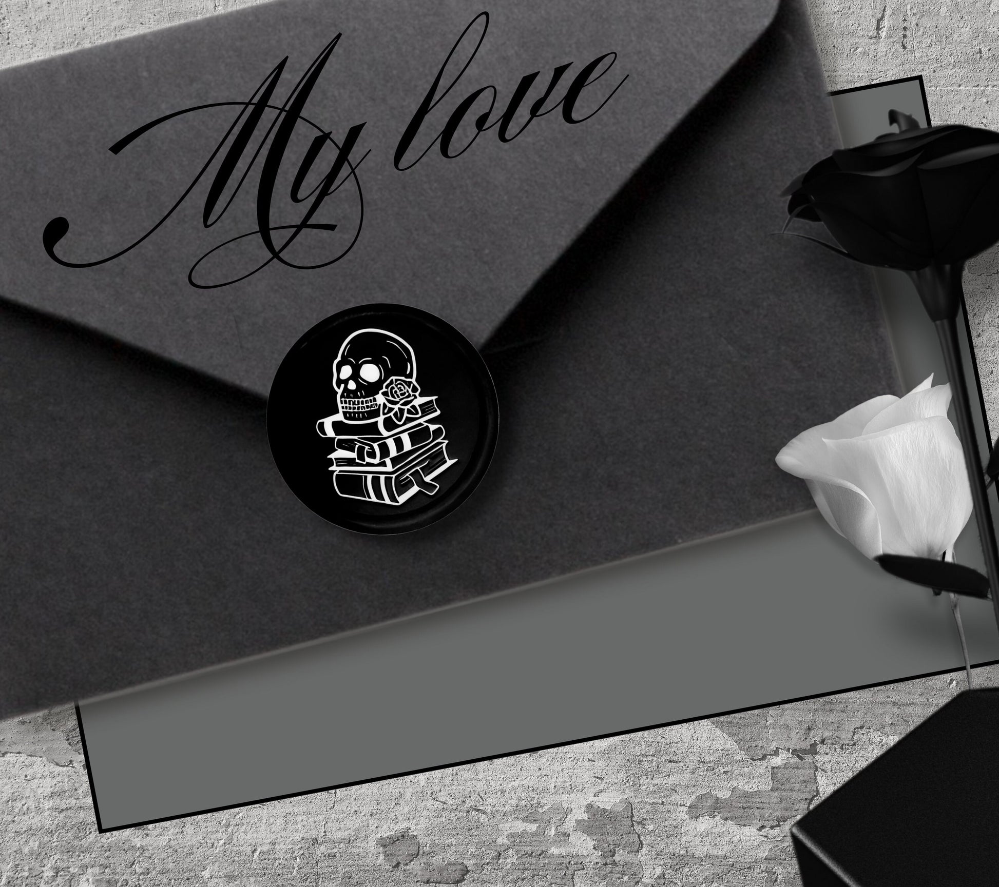 Gothic Skull Library Soy Wax Seal Sticker , Handpoured & Stamped, Elegant Addition for Gothic Wedding Envelopes and Invitations