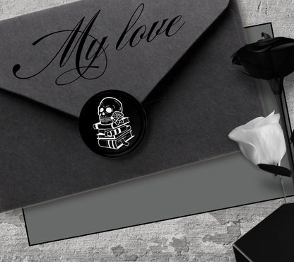 Gothic Skull Library Soy Wax Seal Sticker , Handpoured & Stamped, Elegant Addition for Gothic Wedding Envelopes and Invitations