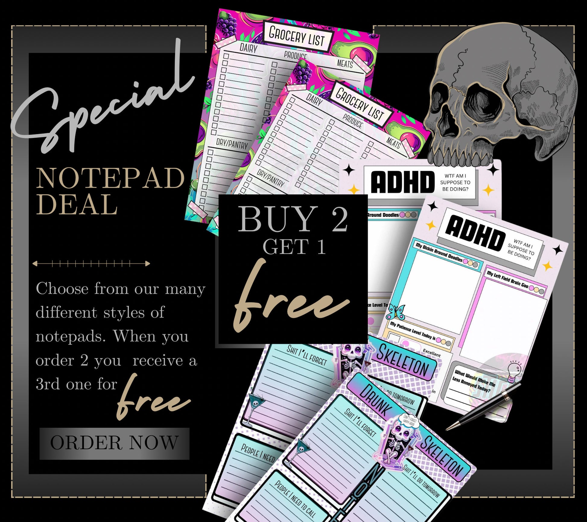 Skull & Heart Password Tracker Notepad, Goth Stationery for Keeping Passwords Organized