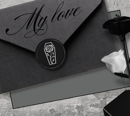 Coffin Rose Gothic Soy Wax Seal Sticker, Handpoured & Stamped, Elegant Addition for Gothic Wedding Envelopes and Invitations