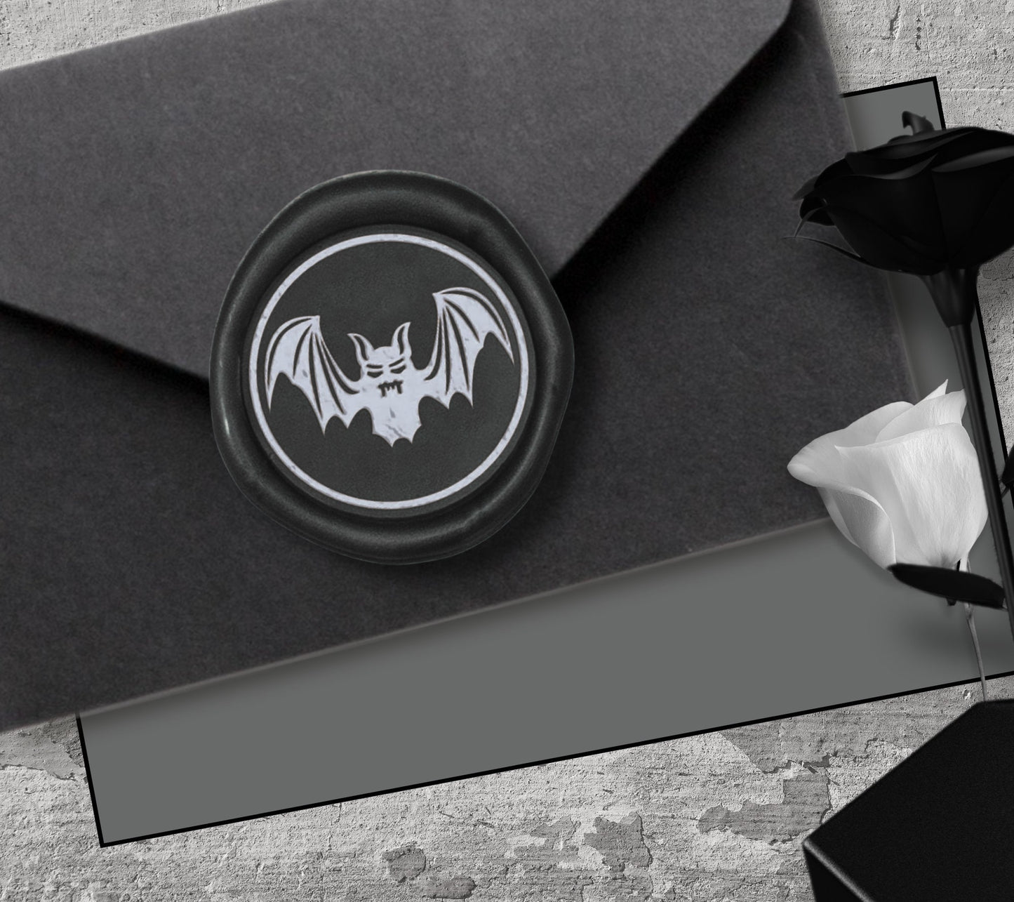 Enchanted Bat Gothic Soy Wax Seal Sticker Handpoured & Stamped, Elegant Addition for Halloween Wedding Envelopes and Invitations