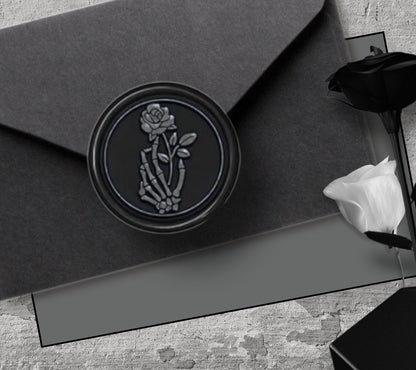 Skeleton Hand & Gothic Rose Soy Wax Seal Sticker, Handpoured and Stamped, Elegant Addition for Gothic Wedding Envelopes and Invitations