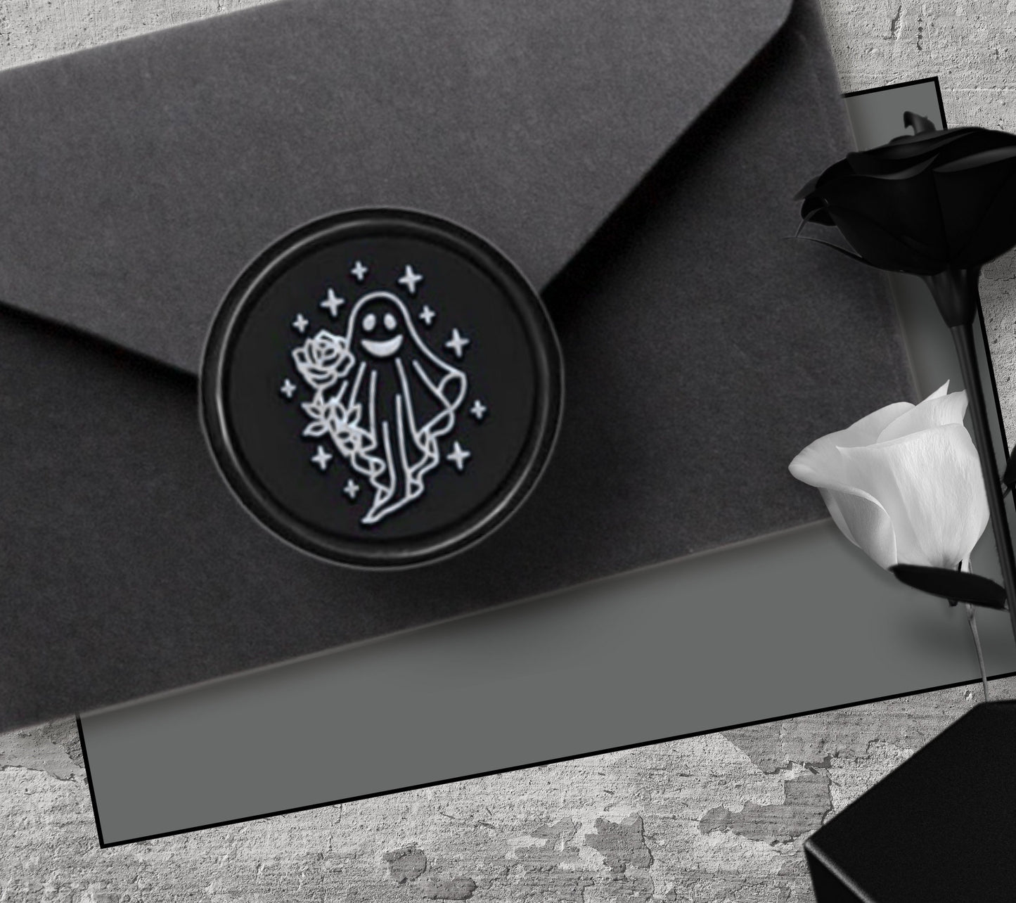 Gothic Rose Ghost Soy Wax Seal Sticker, Handpoured & Stamped, Elegant Addition for Gothic Wedding Envelopes and Invitations