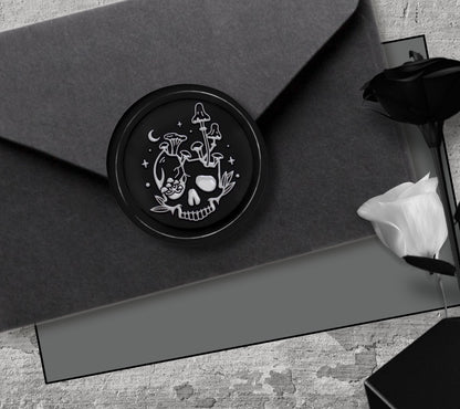 Gothic Skull Mushrooms Soy Wax Seal Sticker, Handpoured & Stamped, Elegant Addition for Gothic Wedding Envelopes and Invitations