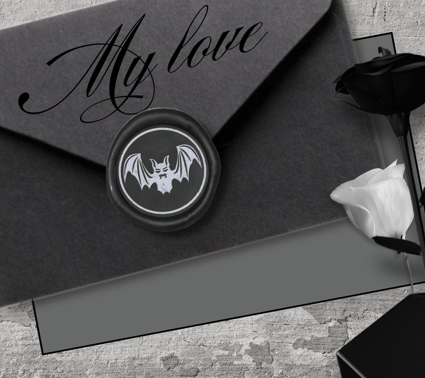 Enchanted Bat Gothic Soy Wax Seal Sticker Handpoured & Stamped, Elegant Addition for Halloween Wedding Envelopes and Invitations