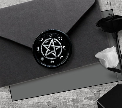 Pagan & Wiccan Pentacle Soy Wax Seal Sticker, Handpoured and Stamped, Elegant Addition for Gothic Wedding Envelopes and Invitations