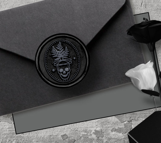 Gothic Skull Leaf Soy Wax Seal Sticker, Handpoured and Stamped, Elegant Addition for Gothic Wedding Envelopes and Invitations