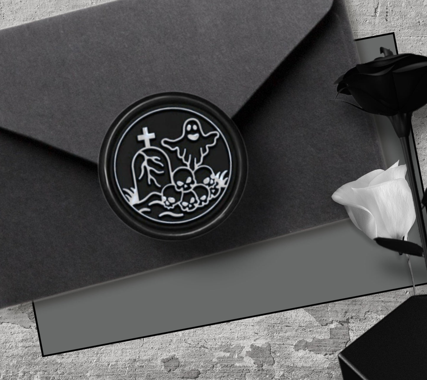 Ghost Graveyard Soy Wax Seal Sticker, Handpoured and Stamped, Elegant Addition for Gothic Wedding Envelopes and Invitations