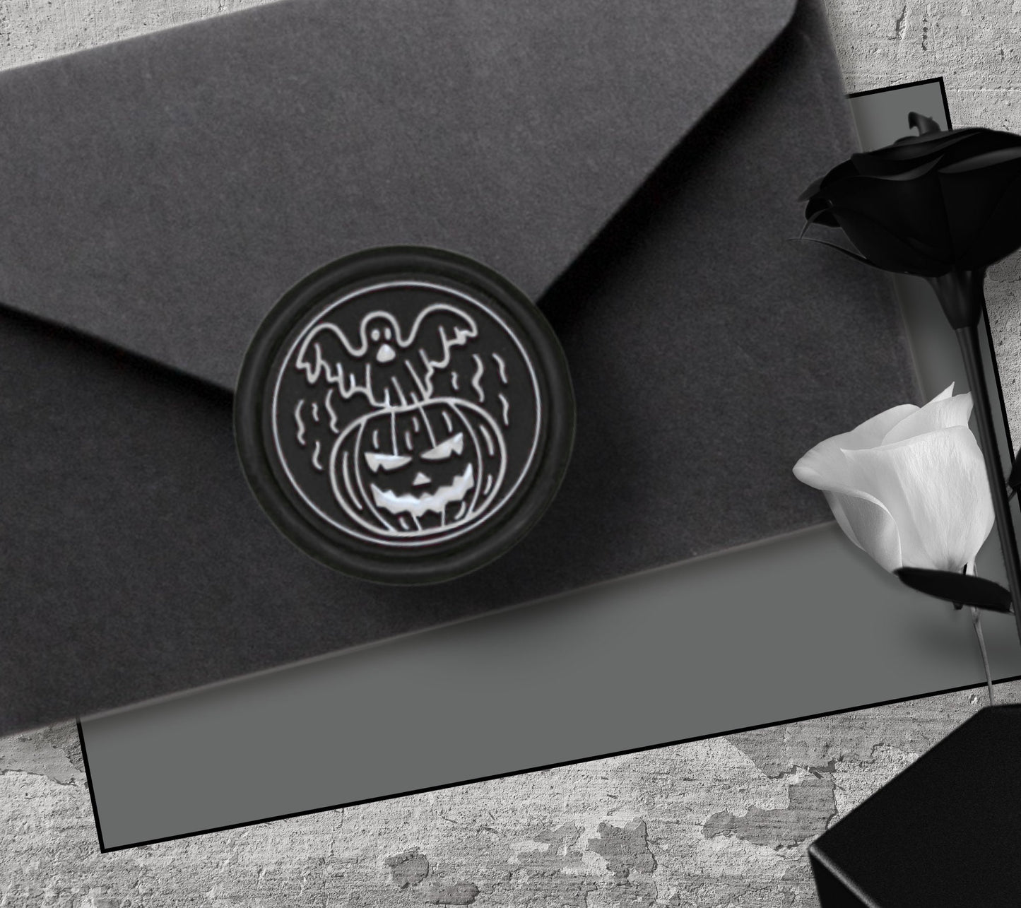 Pumpkin Bat Soy Wax Seal Sticker, Handpoured and Stamped, Elegant Addition for Gothic Wedding Envelopes and Invitations