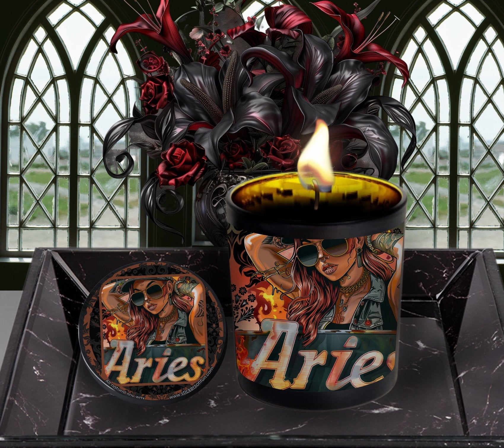 Aries Gothic Zodiac Candle, Perfect Allure to Goth Home Decor for a Luxurious Experience, High-Quality Personalized Unique Goth Gifts