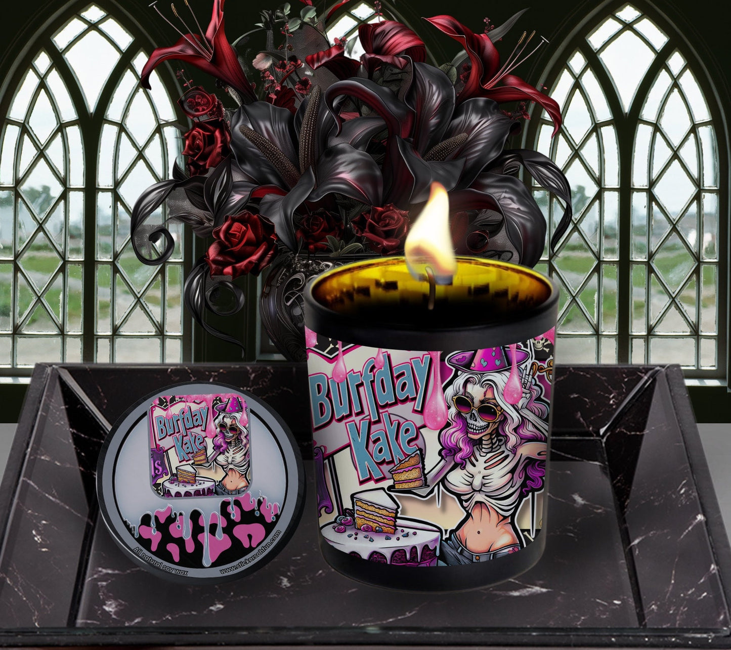 Birthday Cake Gothic Candle Perfect for Dark Home Decor & Unique Goth Gifts, Intricately Designed for a Mysterious Modern Ambiance