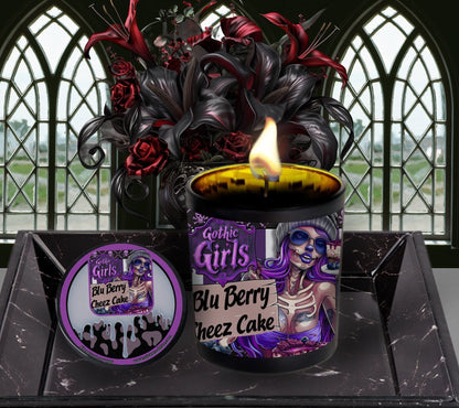 Blueberry Cheesecake Gothic Candle Perfect for Dark Home Decor & Unique Goth Gifts, Intricately Designed for a Mysterious Modern Ambiance