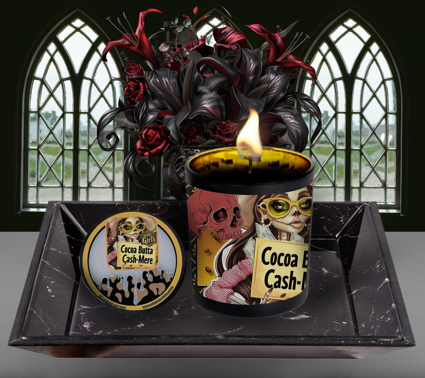 Cocoa Butter Cashmere Gothic Candle Perfect for Dark Home Decor & Unique Goth Gifts, Intricately Designed for a Mysterious Modern Ambiance