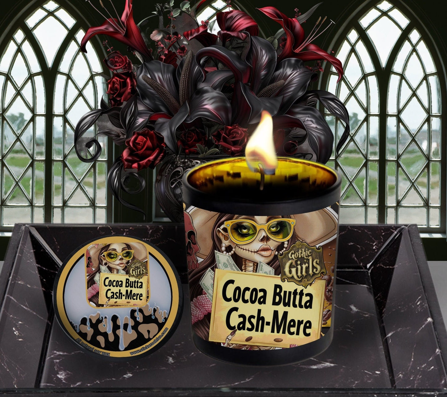 Cocoa Butter Cashmere Gothic Candle Perfect for Dark Home Decor & Unique Goth Gifts, Intricately Designed for a Mysterious Modern Ambiance