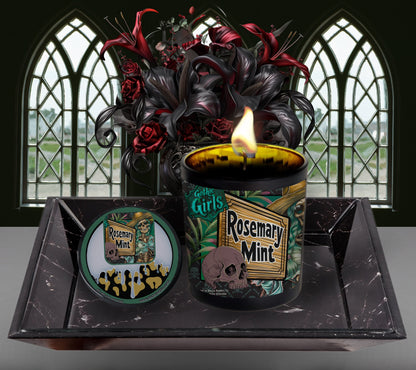 Rosemary Mint Gothic Candle Perfect for Dark Home Decor & Unique Goth Gifts, Intricately Designed for a Mysterious Modern Ambiance