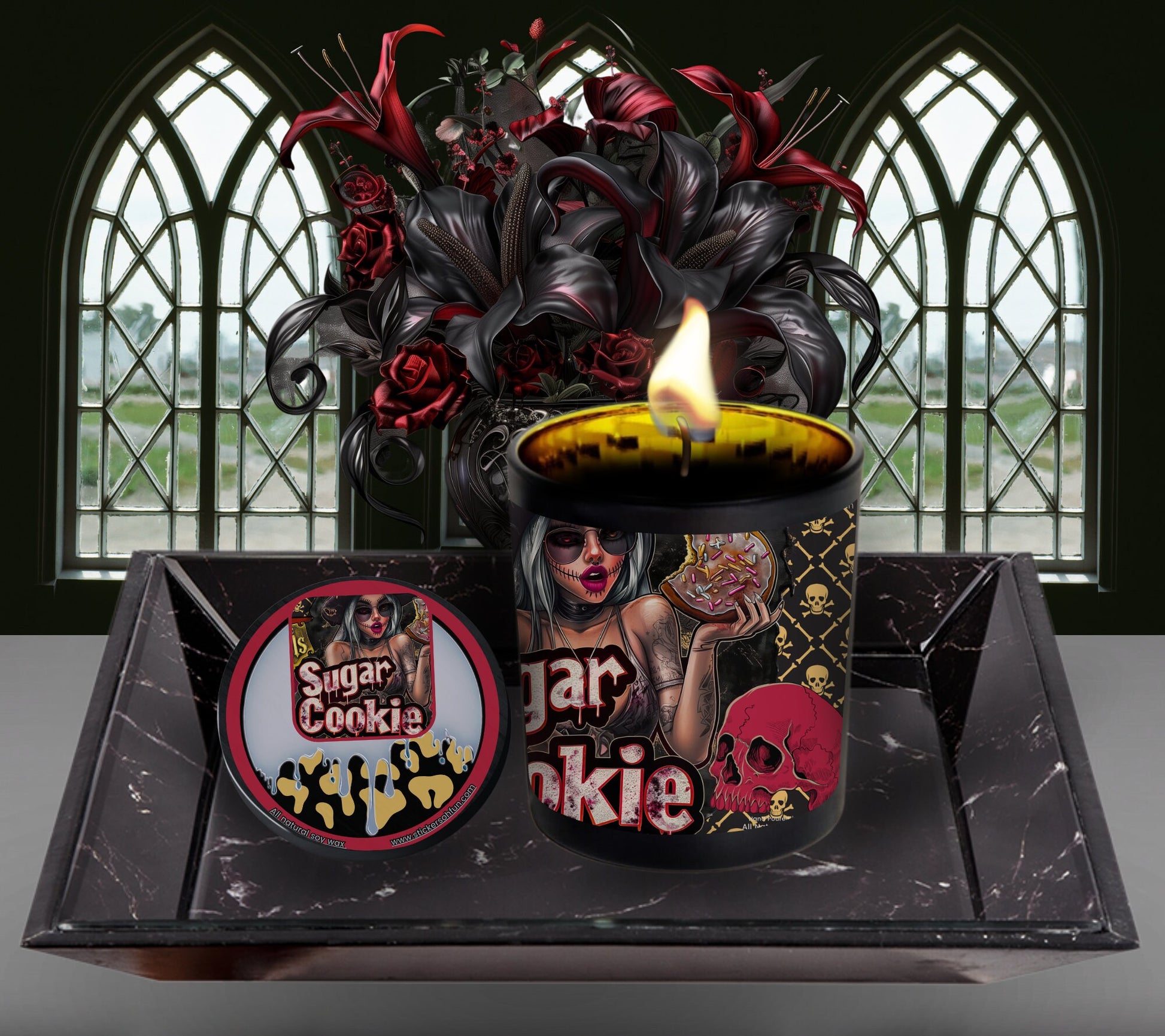 Sugar Cookie Gothic Candle Perfect for Dark Home Decor & Unique Goth Gifts, Intricately Designed for a Mysterious Modern Ambiance