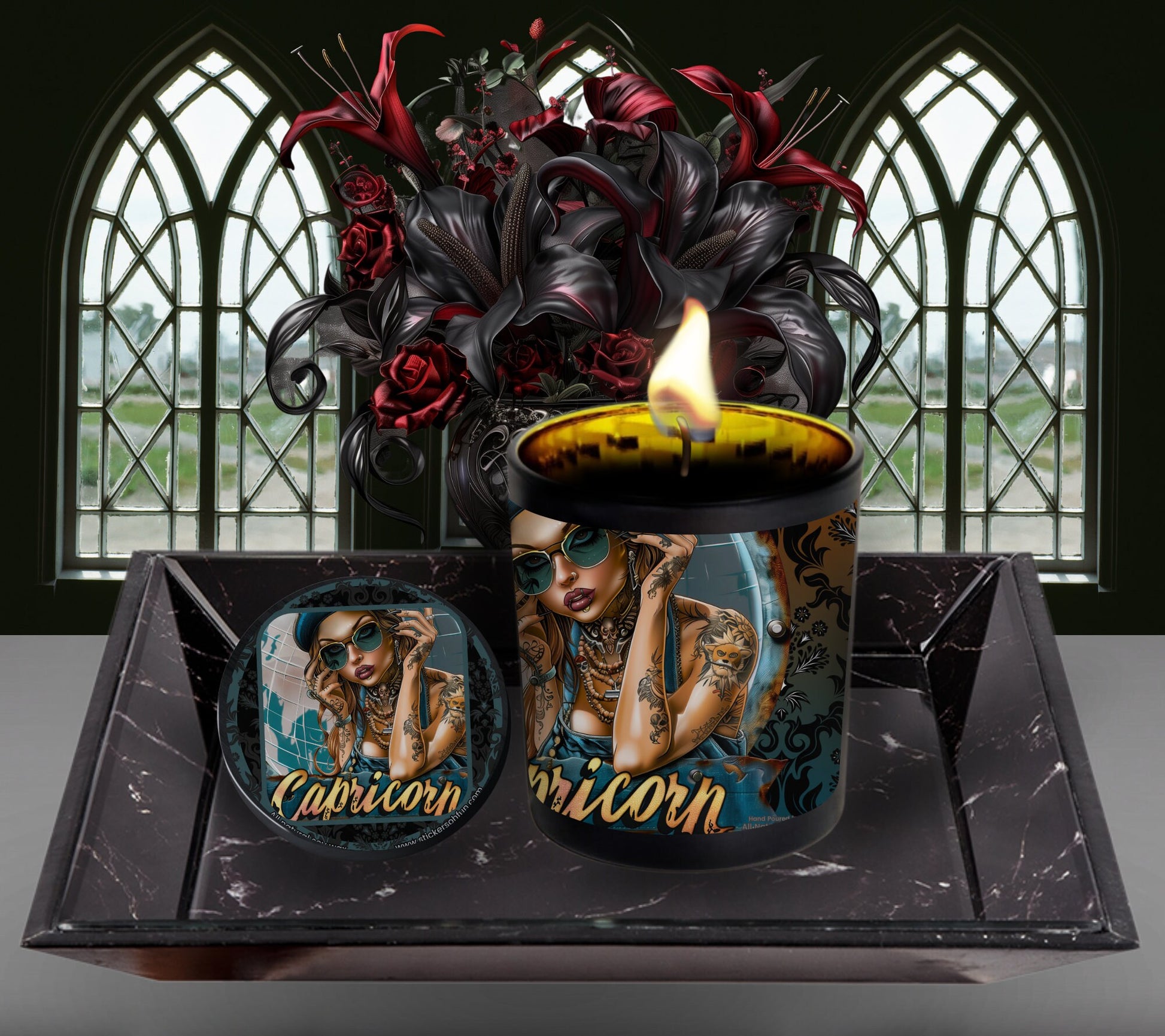 Capricorn Gothic Zodiac Candle, Perfect Allure to Goth Home Decor for a Luxurious Experience, High-Quality Personalized Unique Goth Gifts