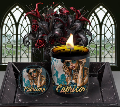 Capricorn Gothic Zodiac Candle, Perfect Allure to Goth Home Decor for a Luxurious Experience, High-Quality Personalized Unique Goth Gifts