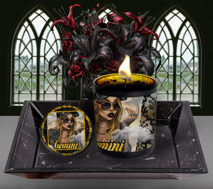 Gemini Gothic Zodiac Candle, Perfect Allure to Goth Home Decor for a Luxurious Experience, High-Quality Personalized Unique Goth Gifts