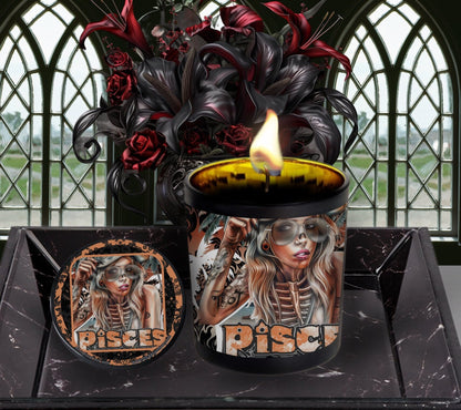 Pisces Gothic Zodiac Candle, Perfect Allure to Goth Home Decor for a Luxurious Experience, High-Quality Personalized Unique Goth Gifts