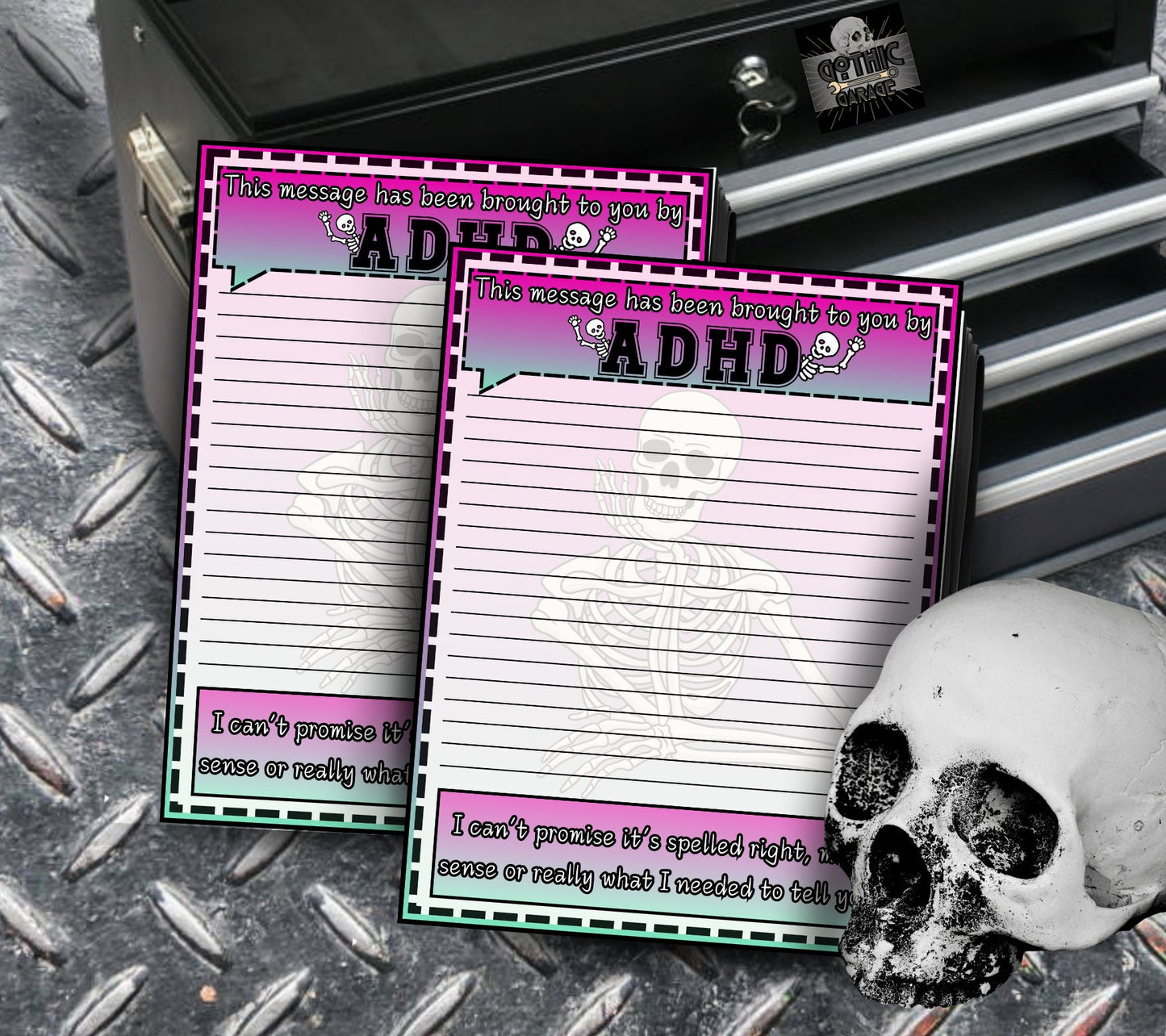 ADHD Funny Skeleton Work Notepad, Sarcastic & Sassy, Perfect Gift for Adults Coping with ADHD, Coworkers and Friends