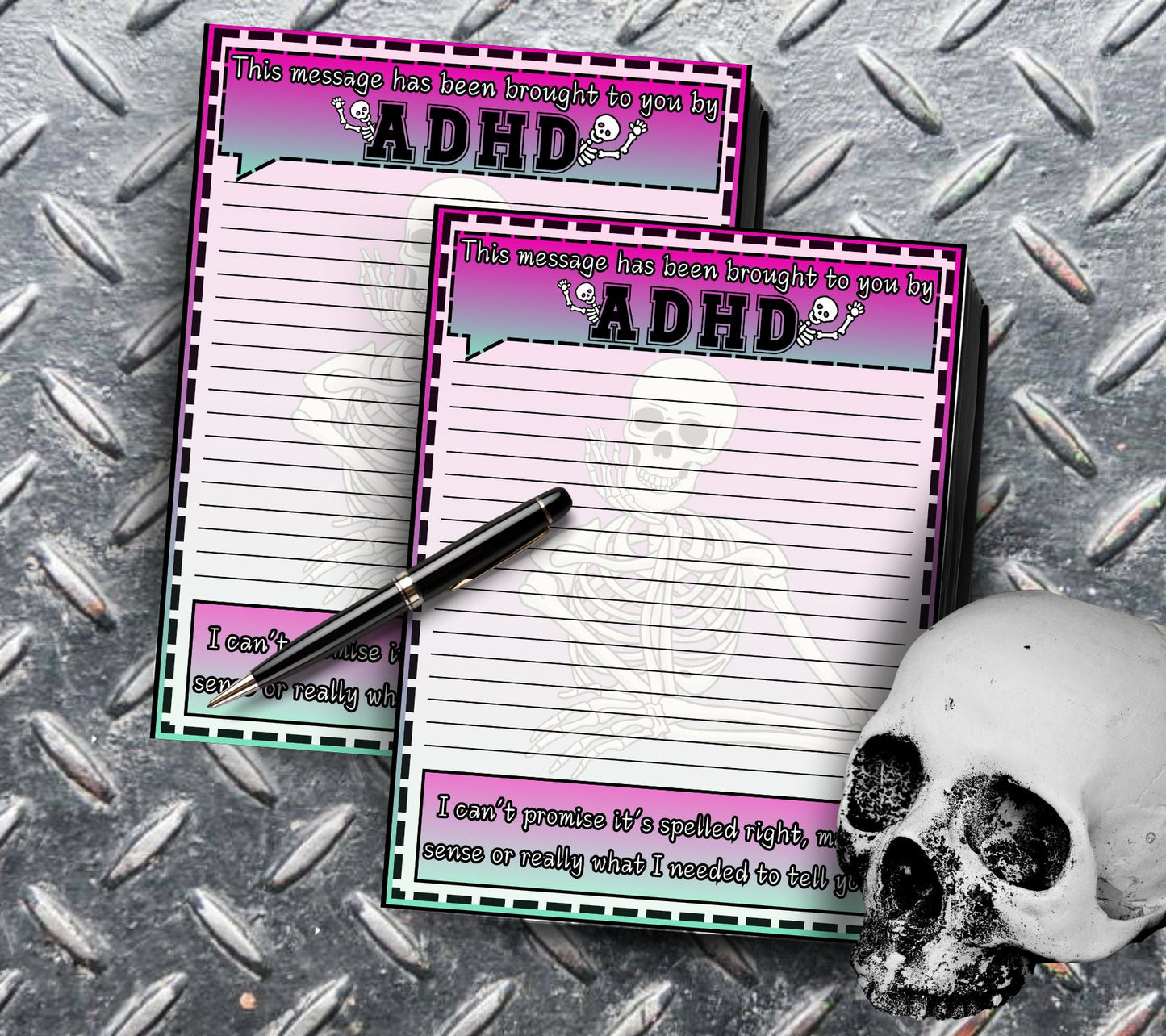 ADHD Funny Skeleton Work Notepad, Sarcastic & Sassy, Perfect Gift for Adults Coping with ADHD, Coworkers and Friends