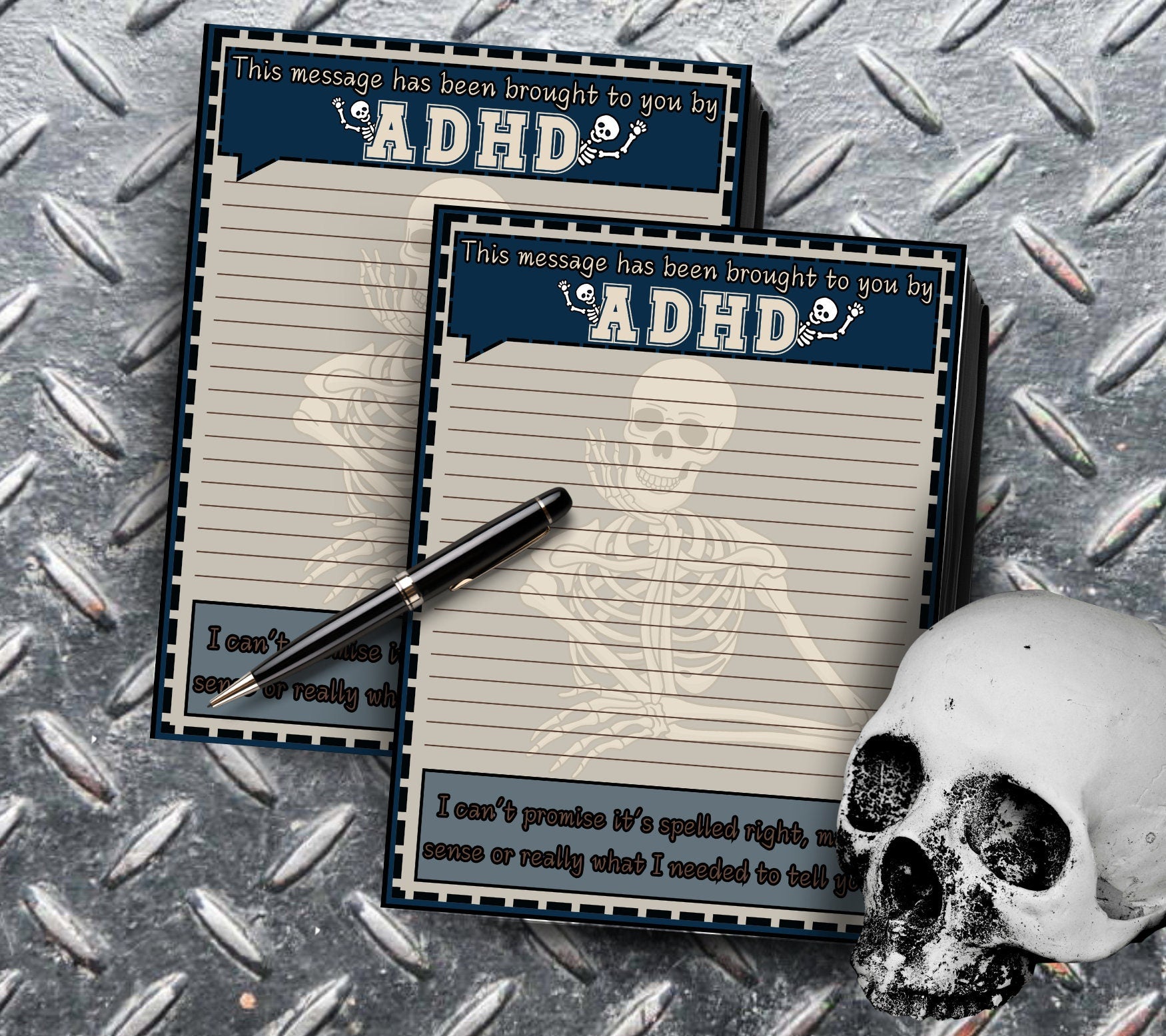 ADHD Funny Skeleton Work Notepad, Sarcastic & Sassy, Perfect Gift for Adults Coping with ADHD, Coworkers and Friends