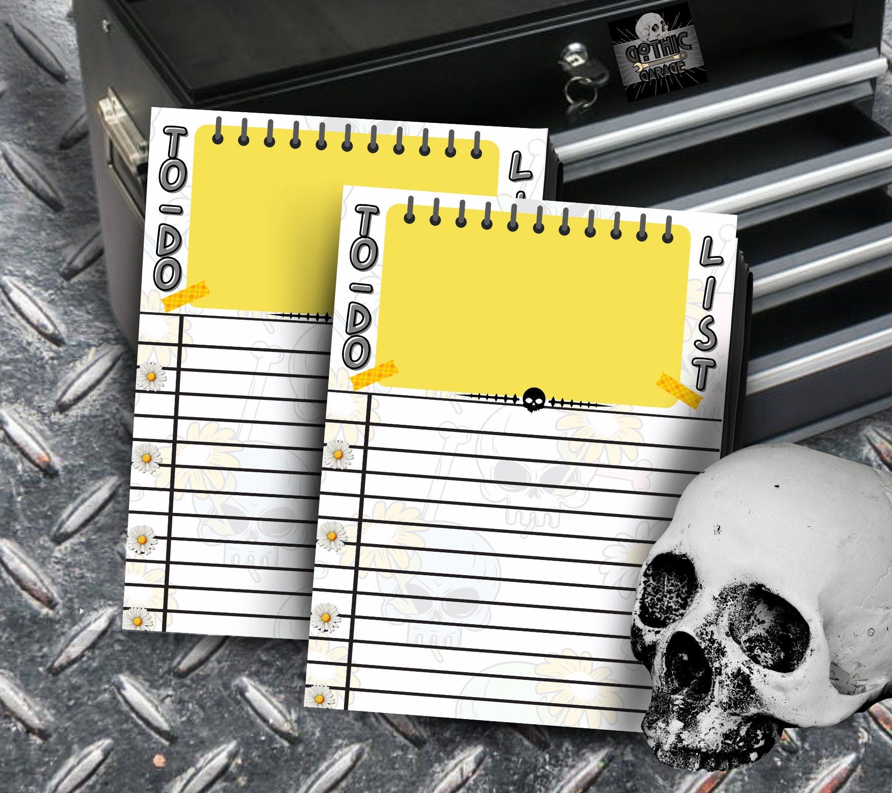 Daisy & Skull To-Do List Notepad, Goth Stationery for Taking Notes or Task Management, Perfect Personalized Birthday Gift